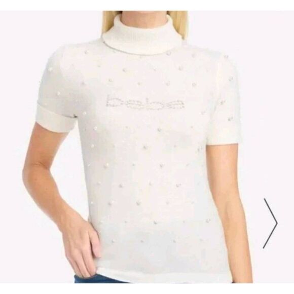 Bebe y2k Sz L ivory Rhinestone sweater top - Picture 2 of 7
